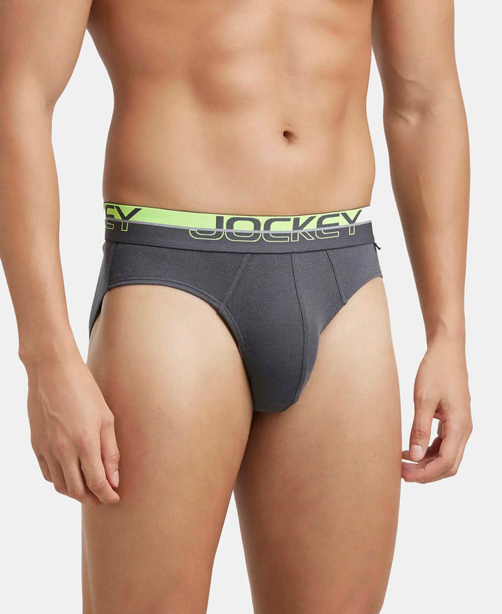 Super Combed Cotton Rib Solid Brief with Ultrasoft Waistband  - Asphalt-2