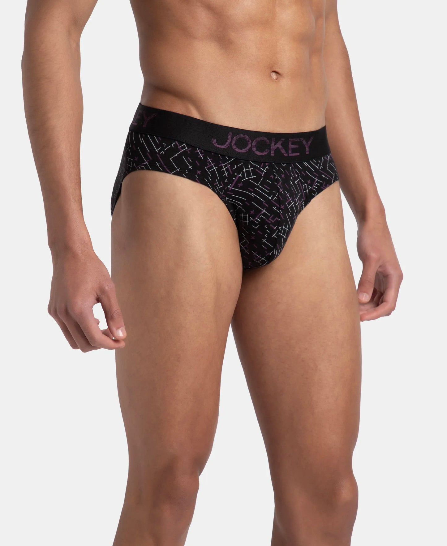 Super Combed Cotton Elastane Stretch Printed Brief with Ultrasoft Waistband - Black & Abstract Plum