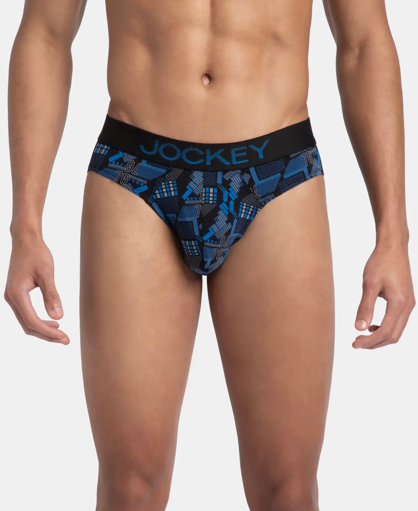 Super Combed Cotton Elastane Stretch Printed Brief with Ultrasoft Waistband - Black & Blue