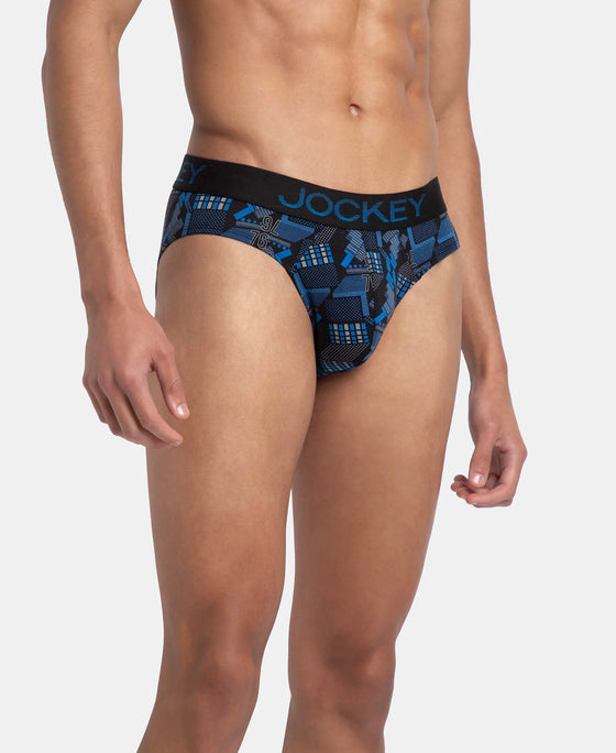 Super Combed Cotton Elastane Stretch Printed Brief with Ultrasoft Waistband - Black & Blue