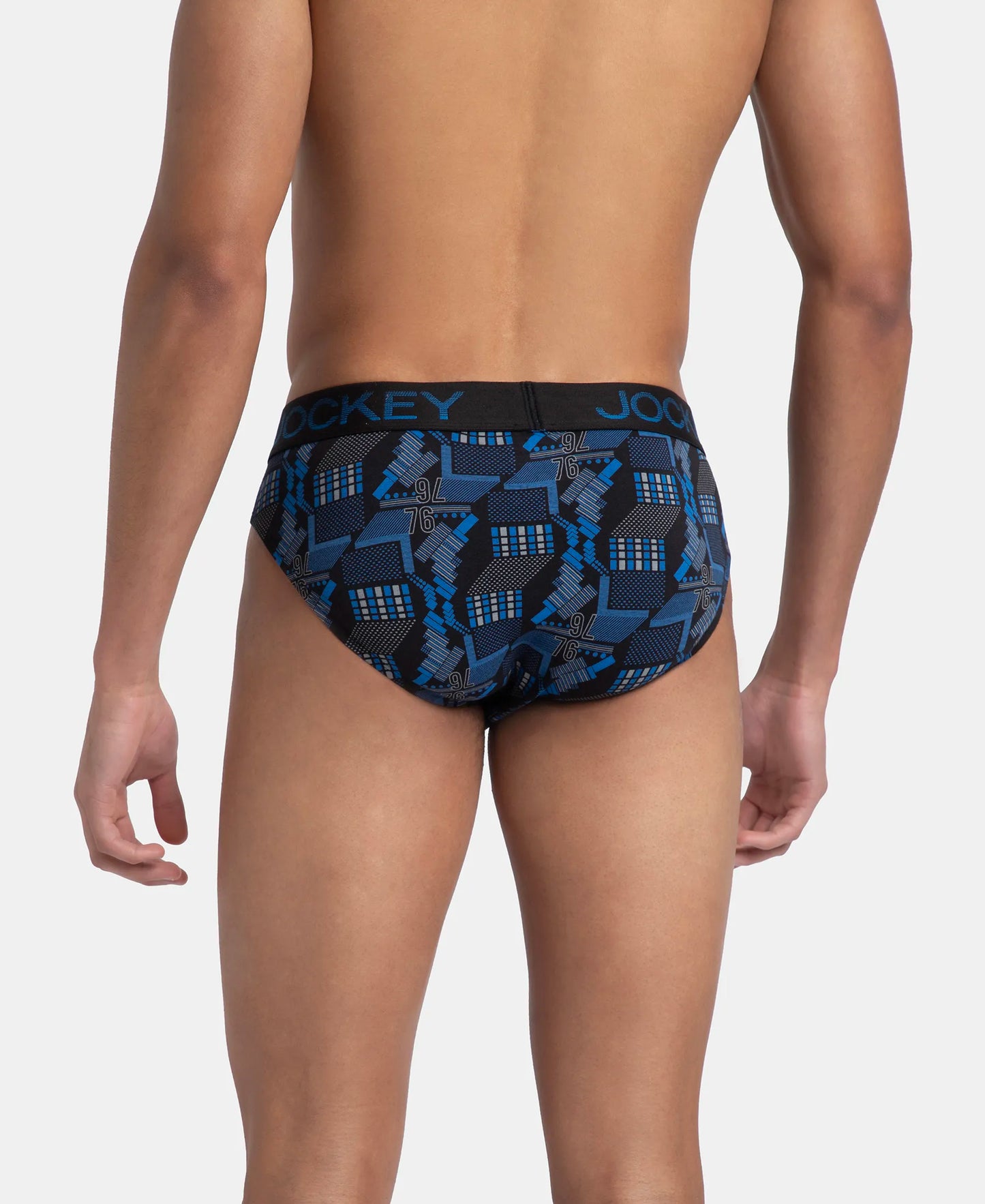 Super Combed Cotton Elastane Stretch Printed Brief with Ultrasoft Waistband - Black & Blue