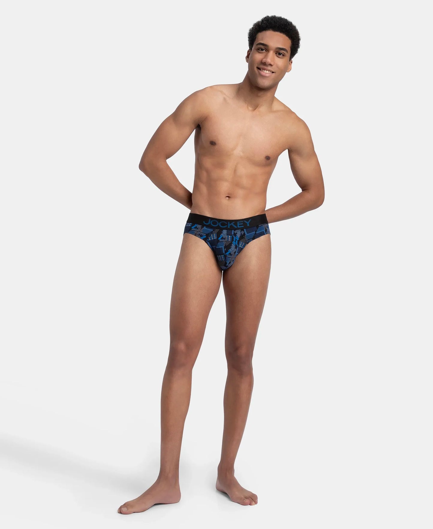 Super Combed Cotton Elastane Stretch Printed Brief with Ultrasoft Waistband - Black & Blue