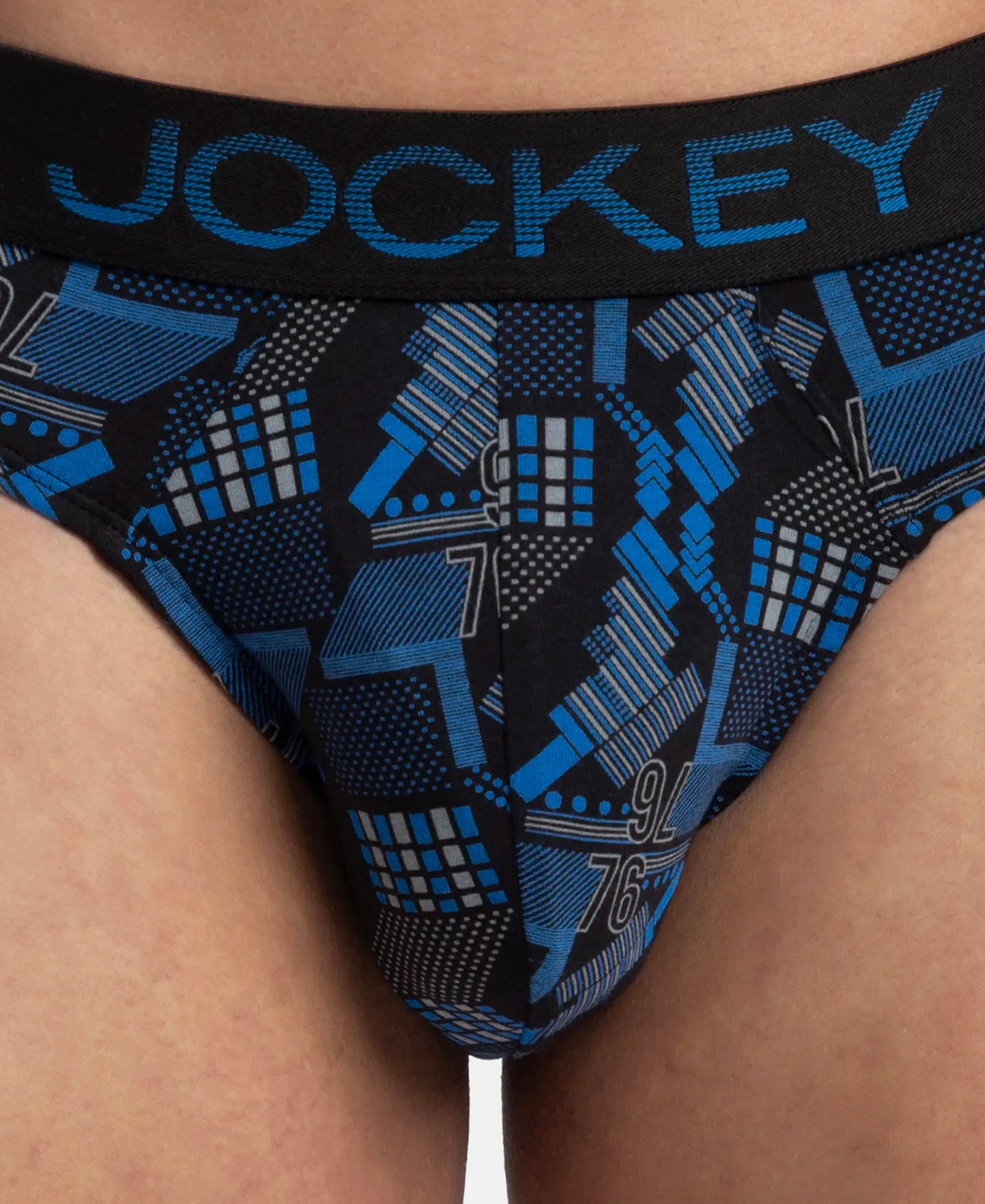 Super Combed Cotton Elastane Stretch Printed Brief with Ultrasoft Waistband - Black & Blue