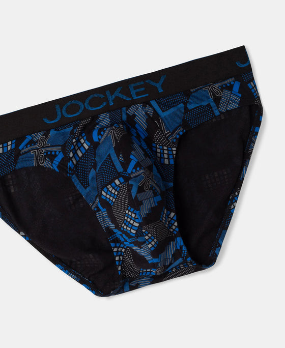 Super Combed Cotton Elastane Stretch Printed Brief with Ultrasoft Waistband - Black & Blue