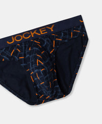 Super Combed Cotton Elastane Stretch Printed Brief with Ultrasoft Waistband - Navy & Orange