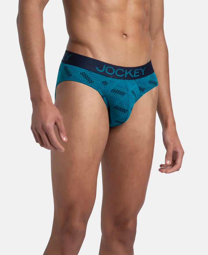 Super Combed Cotton Elastane Stretch Printed Brief with Ultrasoft Waistband - Ocean Depth