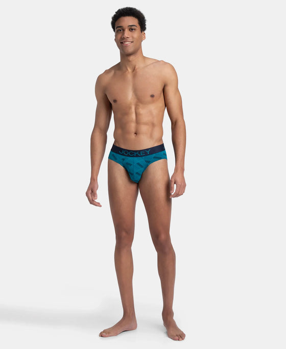 Super Combed Cotton Elastane Stretch Printed Brief with Ultrasoft Waistband - Ocean Depth