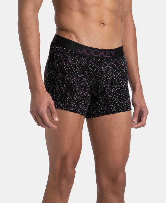 Super Combed Cotton Elastane Stretch Printed Trunk with Ultrasoft Waistband - Black & Abstract Plum