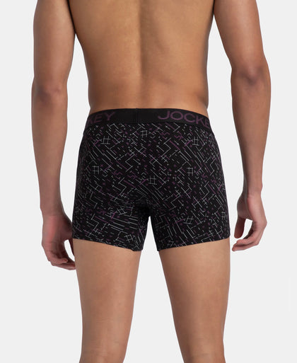 Super Combed Cotton Elastane Stretch Printed Trunk with Ultrasoft Waistband - Black & Abstract Plum