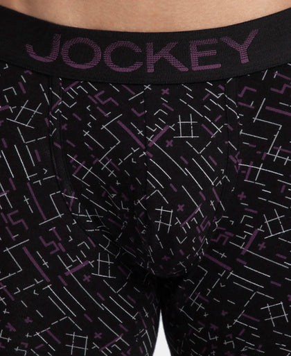 Super Combed Cotton Elastane Stretch Printed Trunk with Ultrasoft Waistband - Black & Abstract Plum