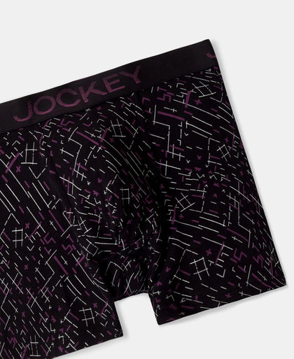 Super Combed Cotton Elastane Stretch Printed Trunk with Ultrasoft Waistband - Black & Abstract Plum