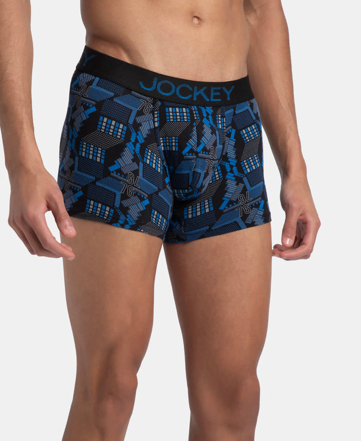 Super Combed Cotton Elastane Stretch Printed Trunk with Ultrasoft Waistband - Black & Blue