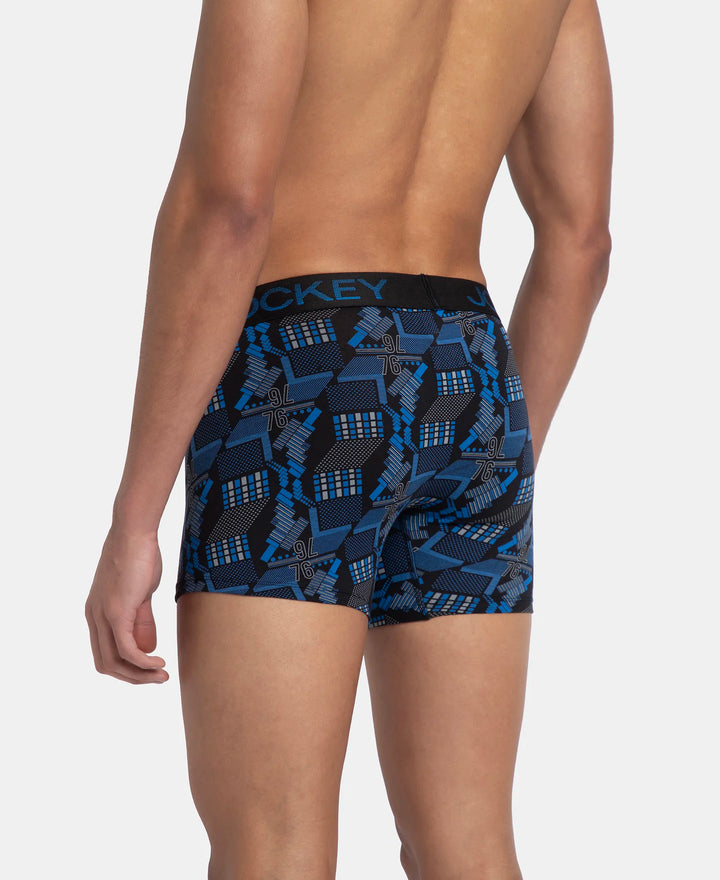 Super Combed Cotton Elastane Stretch Printed Trunk with Ultrasoft Waistband - Black & Blue