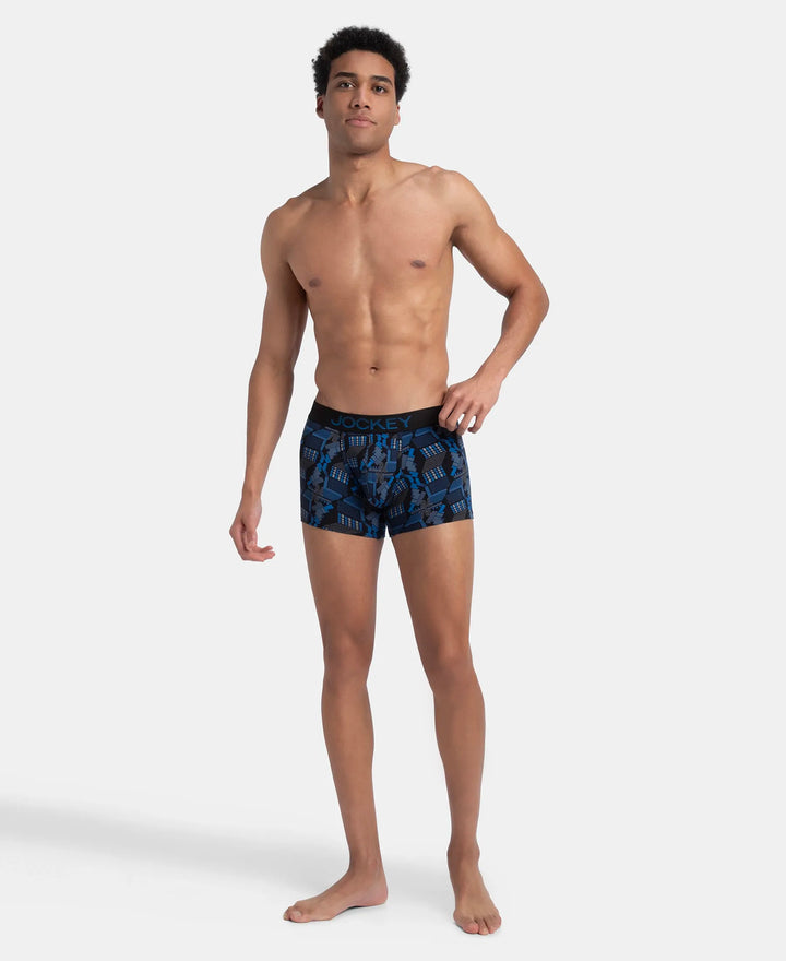 Super Combed Cotton Elastane Stretch Printed Trunk with Ultrasoft Waistband - Black & Blue