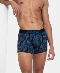 Super Combed Cotton Elastane Stretch Printed Trunk with Ultrasoft Waistband - Black & Blue