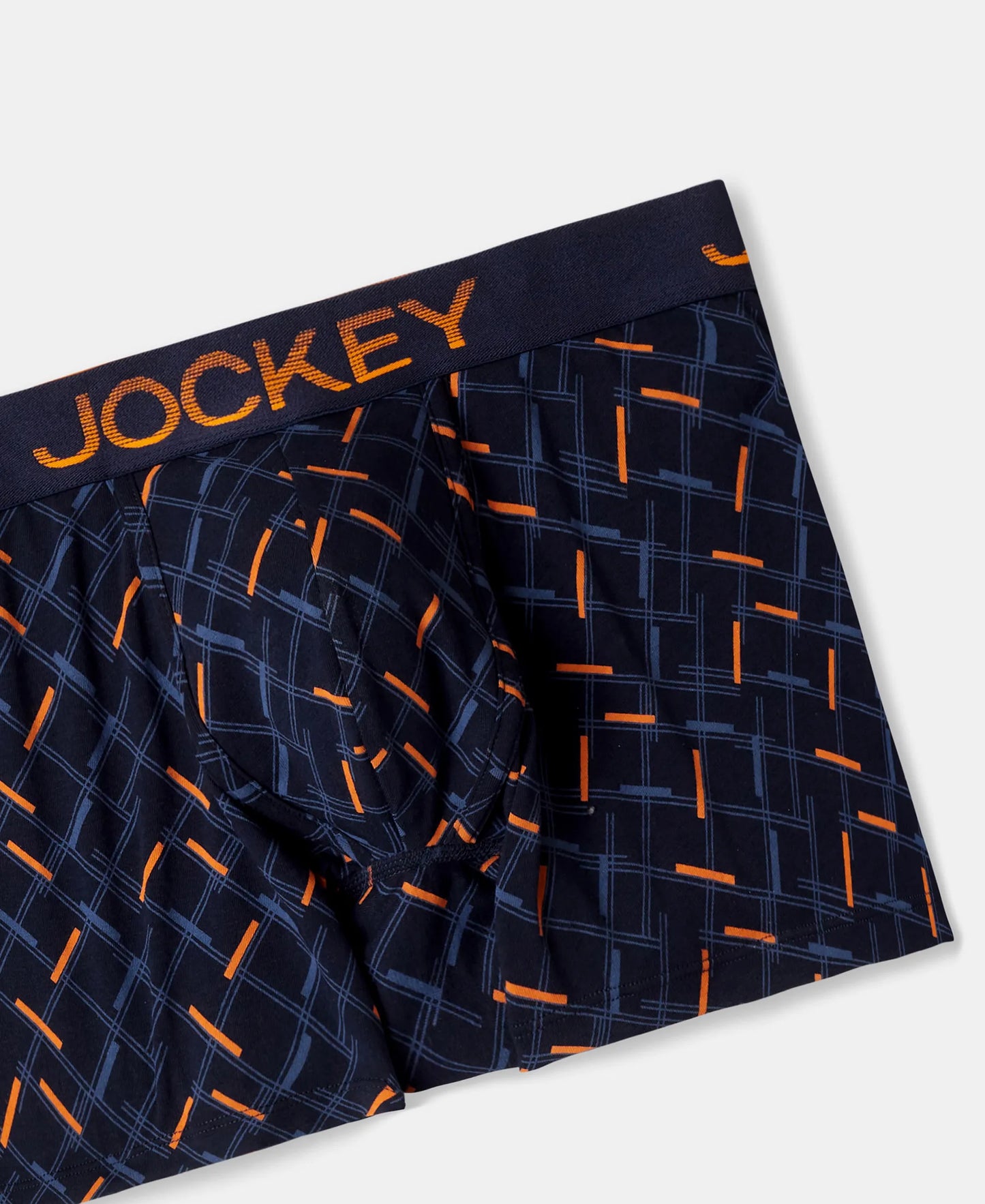 Super Combed Cotton Elastane Stretch Printed Trunk with Ultrasoft Waistband - Navy & Orange