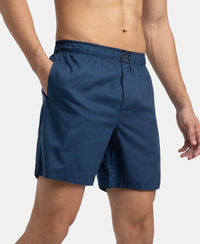 Tencel Lyocell Cotton Boxer Shorts with Side Pockets - Estate Blue