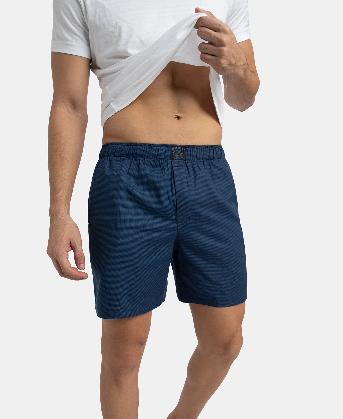 Tencel Lyocell Cotton Boxer Shorts with Side Pockets - Estate Blue