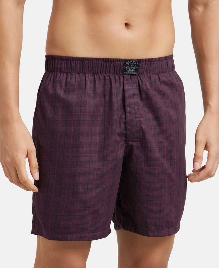 Tencel Lyocell Cotton Checkered Boxer Shorts with Side Pockets - Potent Purple-2