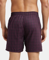 Tencel Lyocell Cotton Checkered Boxer Shorts with Side Pockets - Potent Purple-3