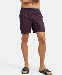 Tencel Lyocell Cotton Checkered Boxer Shorts with Side Pockets - Potent Purple-5