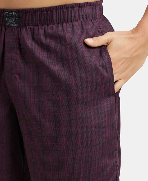 Tencel Lyocell Cotton Checkered Boxer Shorts with Side Pockets - Potent Purple-6