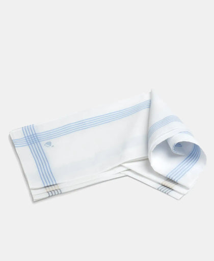 Pack of 6 Super Combed Cotton Striped Border Handkerchief with Stay Fresh Properties - White