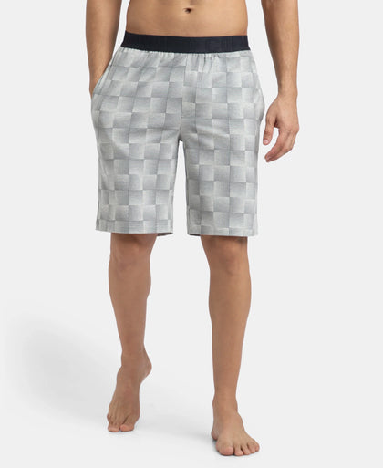 Tencel Micro Modal Cotton Elastane Stretch Regular Fit Checkered Sleep Shorts with Side Pockets - Silver Grey Melange