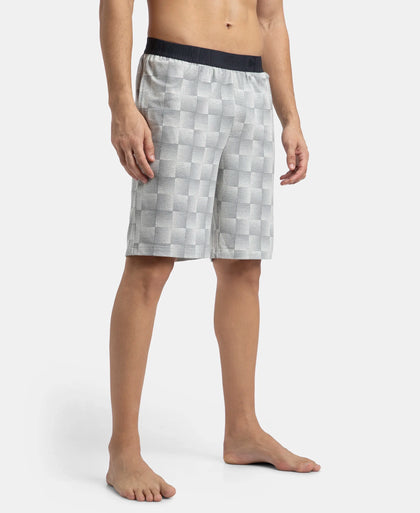 Tencel Micro Modal Cotton Elastane Stretch Regular Fit Checkered Sleep Shorts with Side Pockets - Silver Grey Melange