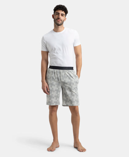 Tencel Micro Modal Cotton Elastane Stretch Regular Fit Checkered Sleep Shorts with Side Pockets - Silver Grey Melange