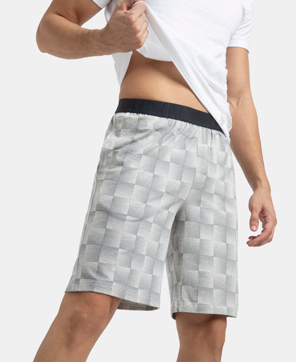 Tencel Micro Modal Cotton Elastane Stretch Regular Fit Checkered Sleep Shorts with Side Pockets - Silver Grey Melange