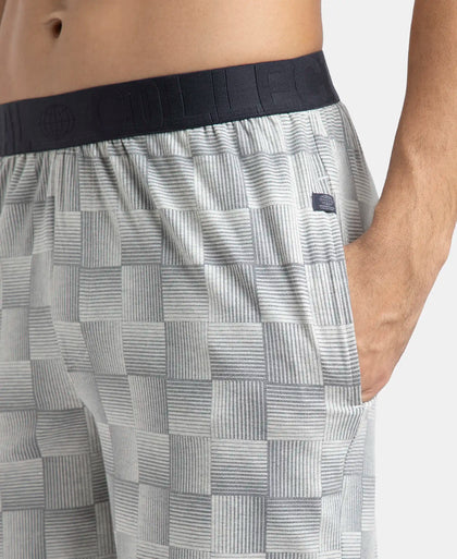 Tencel Micro Modal Cotton Elastane Stretch Regular Fit Checkered Sleep Shorts with Side Pockets - Silver Grey Melange