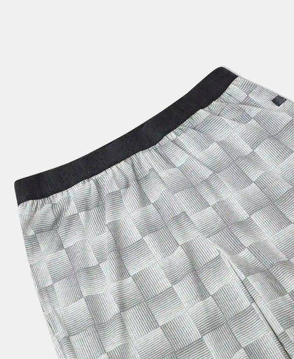 Tencel Micro Modal Cotton Elastane Stretch Regular Fit Checkered Sleep Shorts with Side Pockets - Silver Grey Melange