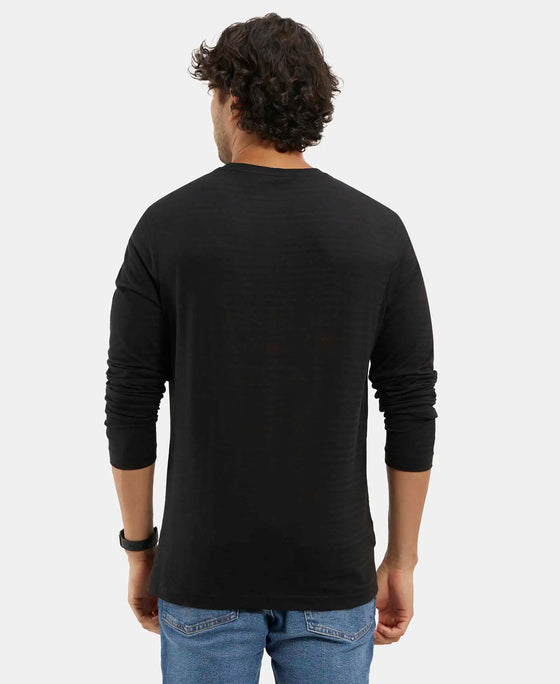 Super Combed Supima Cotton Solid Round Neck Full Sleeve T-Shirt - Black-3