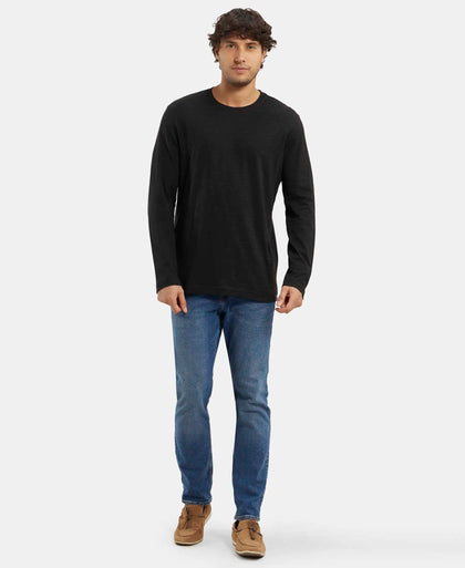 Super Combed Supima Cotton Solid Round Neck Full Sleeve T-Shirt - Black-4