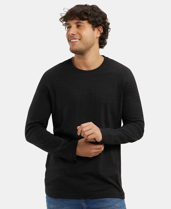 Super Combed Supima Cotton Solid Round Neck Full Sleeve T-Shirt - Black-5