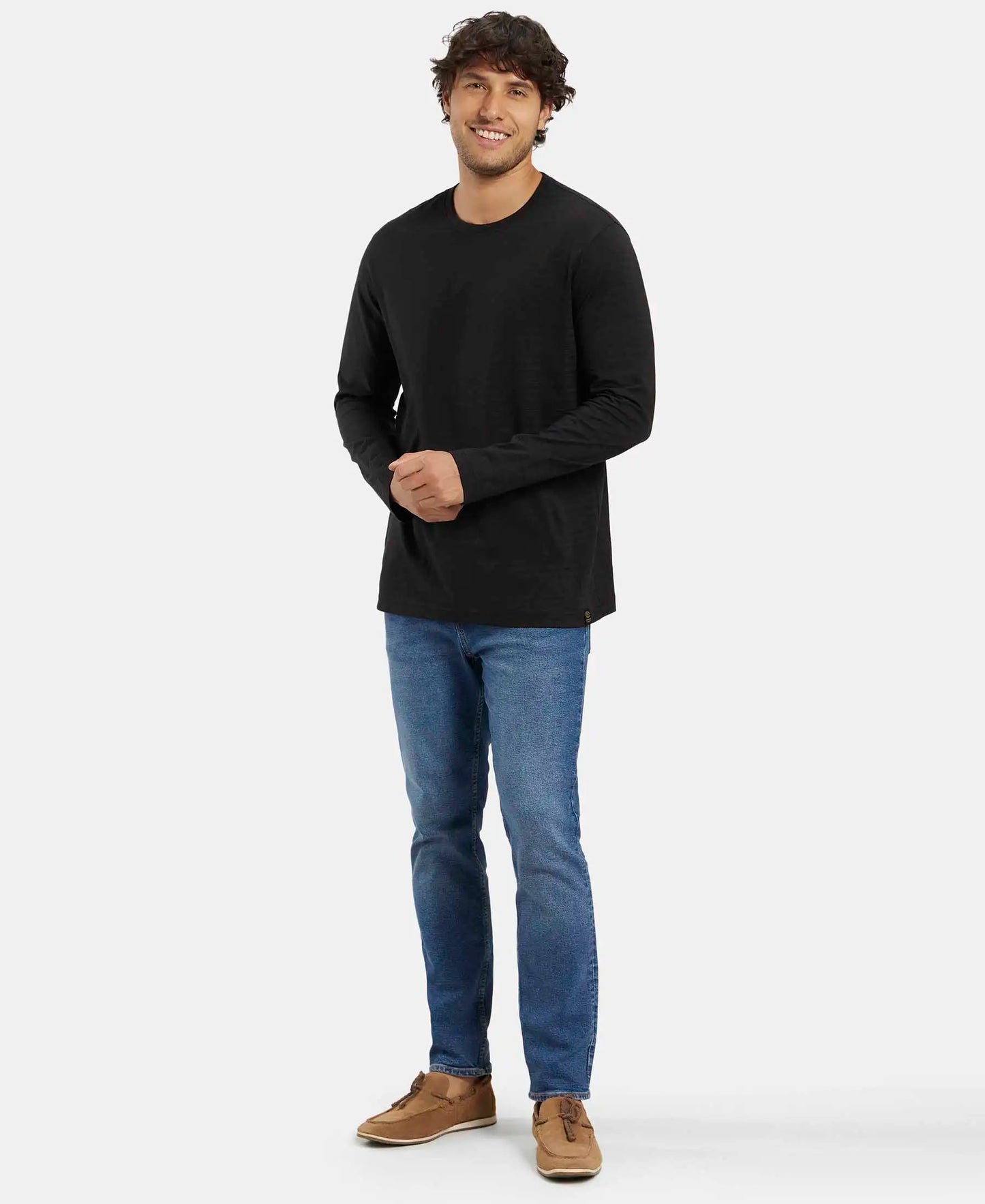 Super Combed Supima Cotton Solid Round Neck Full Sleeve T-Shirt - Black-6