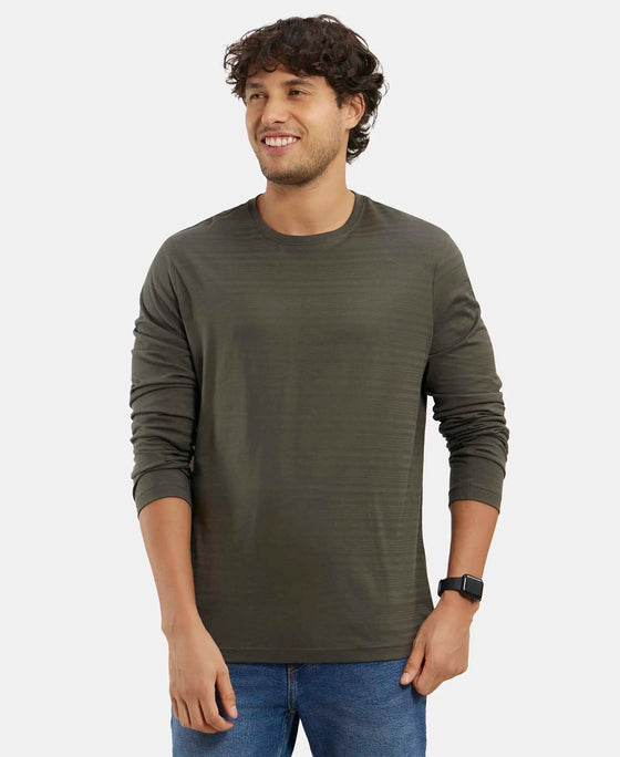 Super Combed Supima Cotton Solid Round Neck Full Sleeve T-Shirt - Deep Olive-1