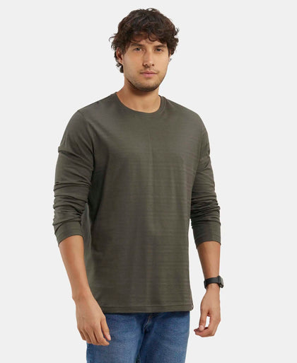 Super Combed Supima Cotton Solid Round Neck Full Sleeve T-Shirt - Deep Olive-2