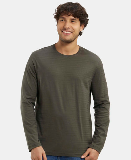 Super Combed Supima Cotton Solid Round Neck Full Sleeve T-Shirt - Deep Olive-5