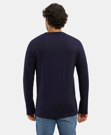 Super Combed Supima Cotton Solid Round Neck Full Sleeve T-Shirt - Navy-3