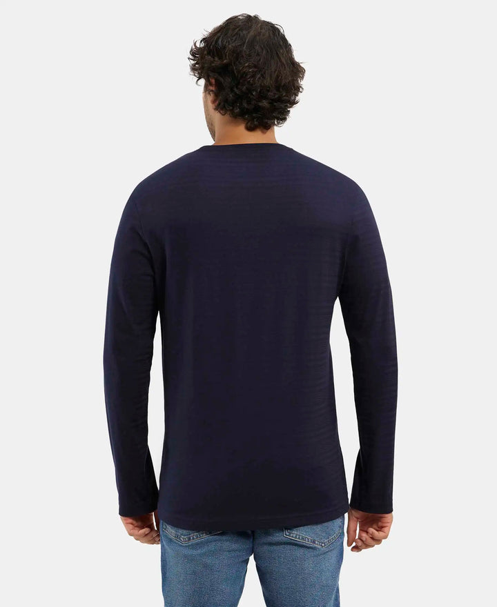 Super Combed Supima Cotton Solid Round Neck Full Sleeve T-Shirt - Navy-3