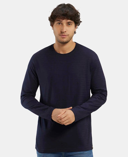 Super Combed Supima Cotton Solid Round Neck Full Sleeve T-Shirt - Navy-5