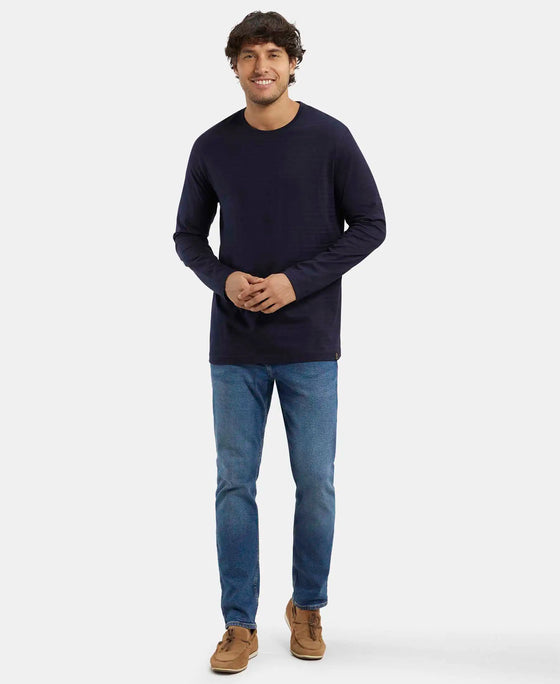 Super Combed Supima Cotton Solid Round Neck Full Sleeve T-Shirt - Navy-6