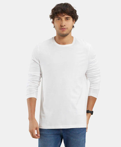 Super Combed Supima Cotton Solid Round Neck Full Sleeve T-Shirt - White-1