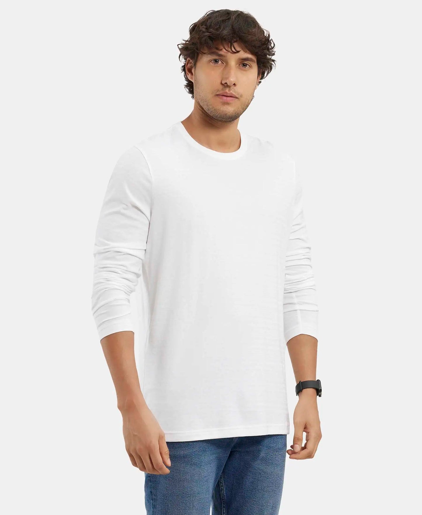 Super Combed Supima Cotton Solid Round Neck Full Sleeve T-Shirt - White-2