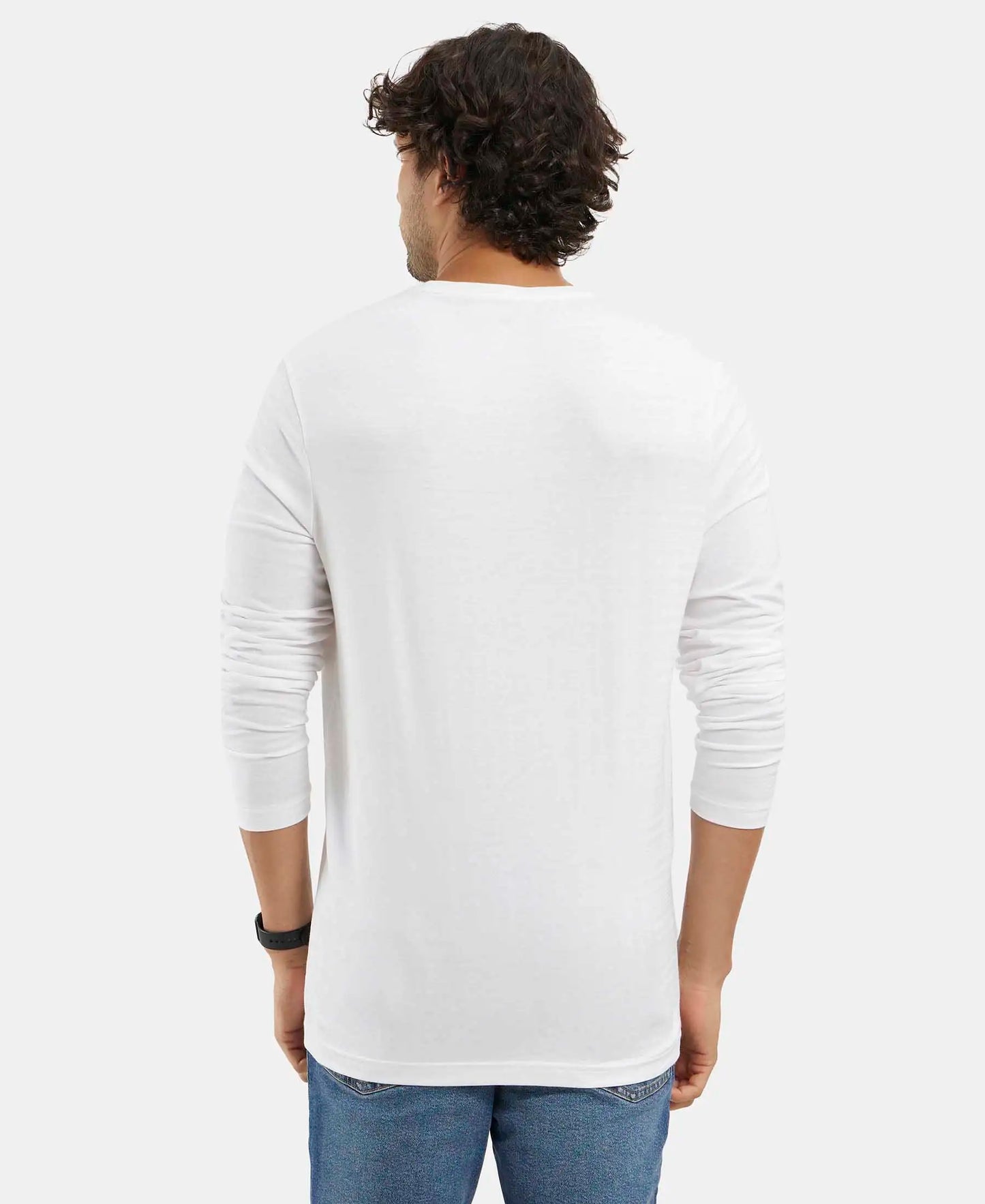 Super Combed Supima Cotton Solid Round Neck Full Sleeve T-Shirt - White-3