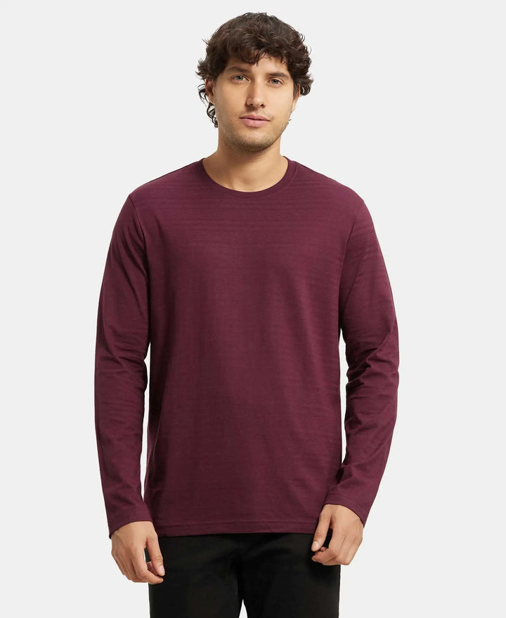 Super Combed Supima Cotton Solid Round Neck Full Sleeve T-Shirt - Wine Tasting-1