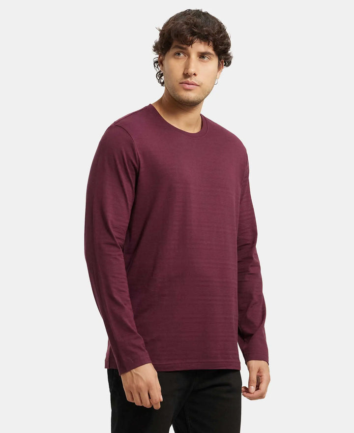 Super Combed Supima Cotton Solid Round Neck Full Sleeve T-Shirt - Wine Tasting-2