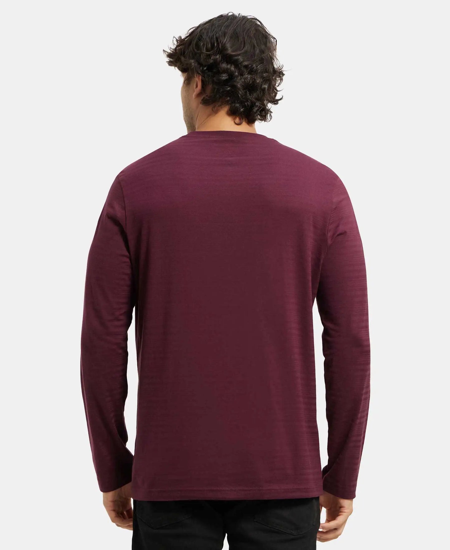 Super Combed Supima Cotton Solid Round Neck Full Sleeve T-Shirt - Wine Tasting-3